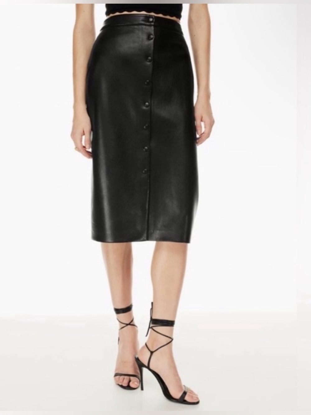 Aritzia Wilfred Black Vegan Leather Midi – Sleek Modern Minimalist